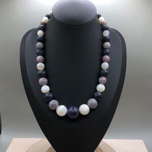 Vintage artisan chunky bead polished stones necklace, boho.